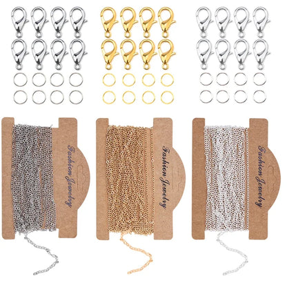 Link Cable Chain, 10 Lobster Clasps & 20 Jump Rings Set