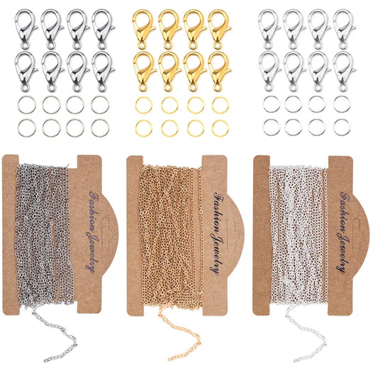 Link Cable Chain, 10 Lobster Clasps & 20 Jump Rings Set