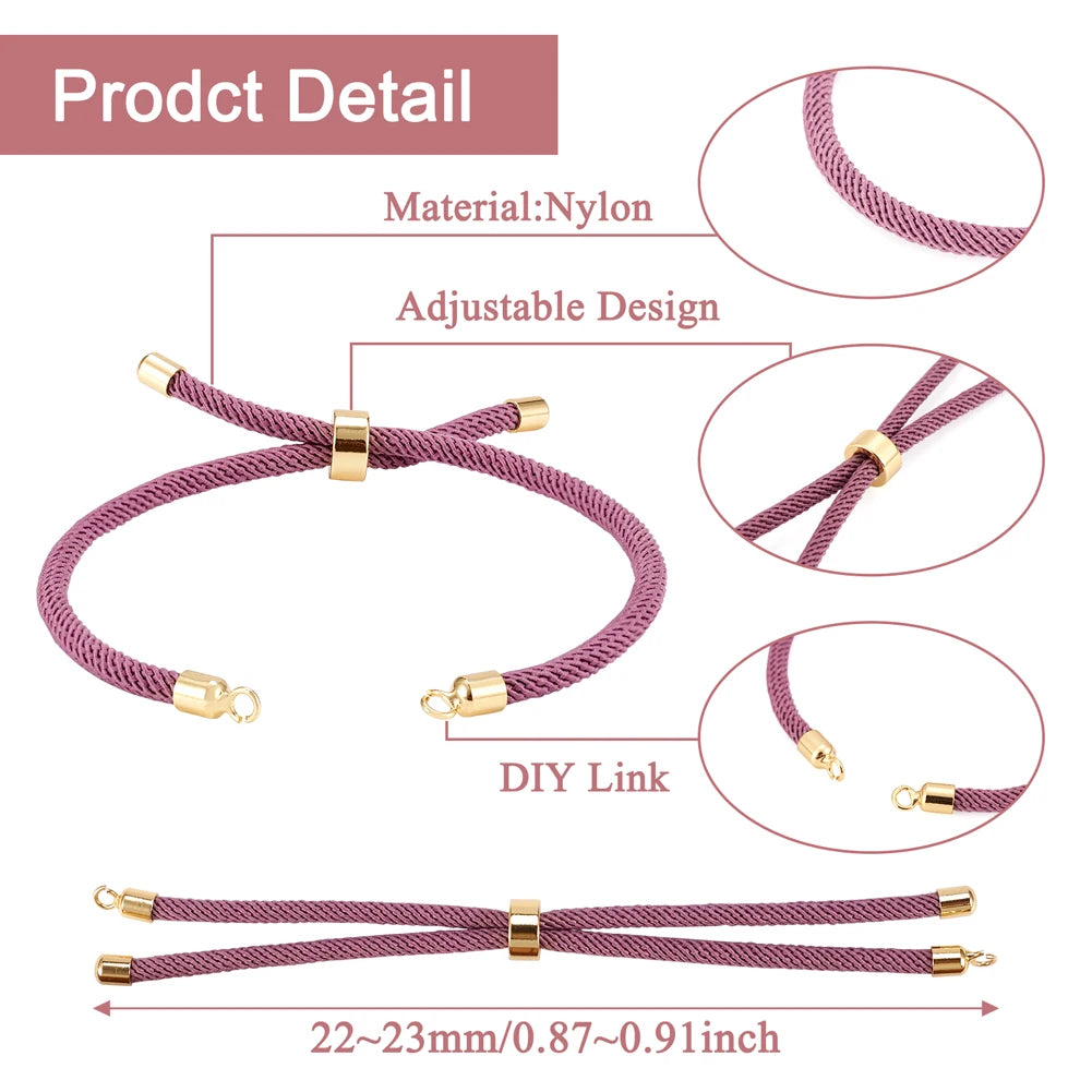 Nylon Twisted Sliders Bracelets with Brass Findings